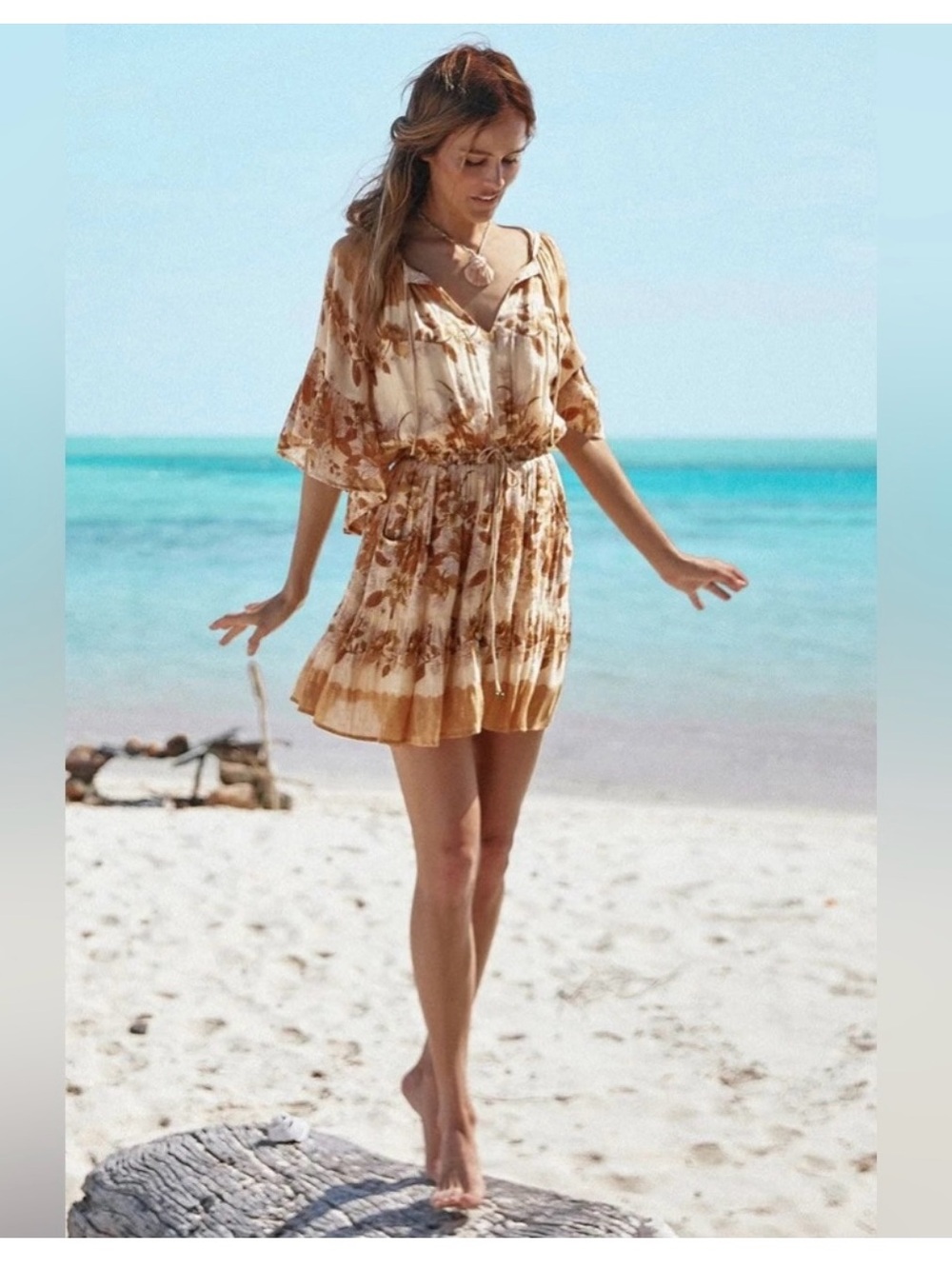 Spell Cream and Brown Floral Mini Dress